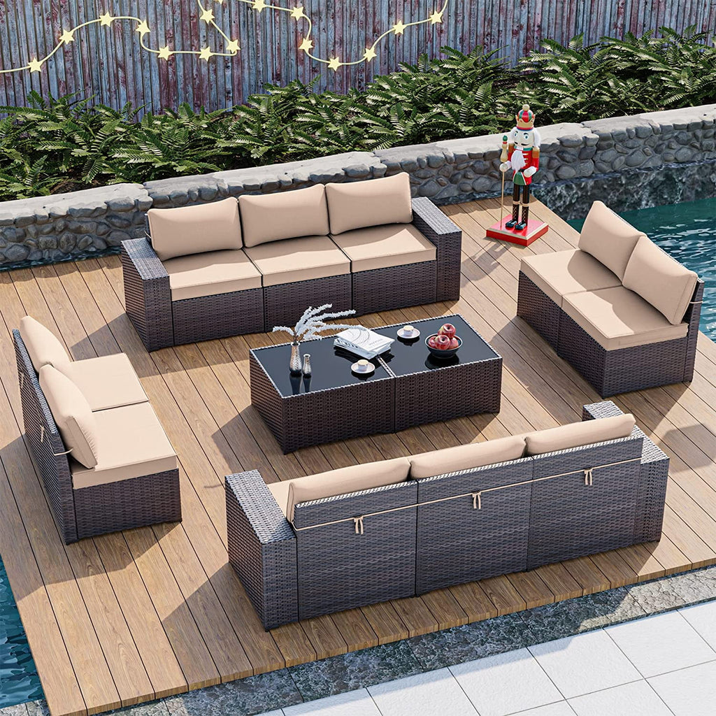 13 Pieces Outdoor Patio Rattan Wicker Furniture Set with Fire Pit Table A73787