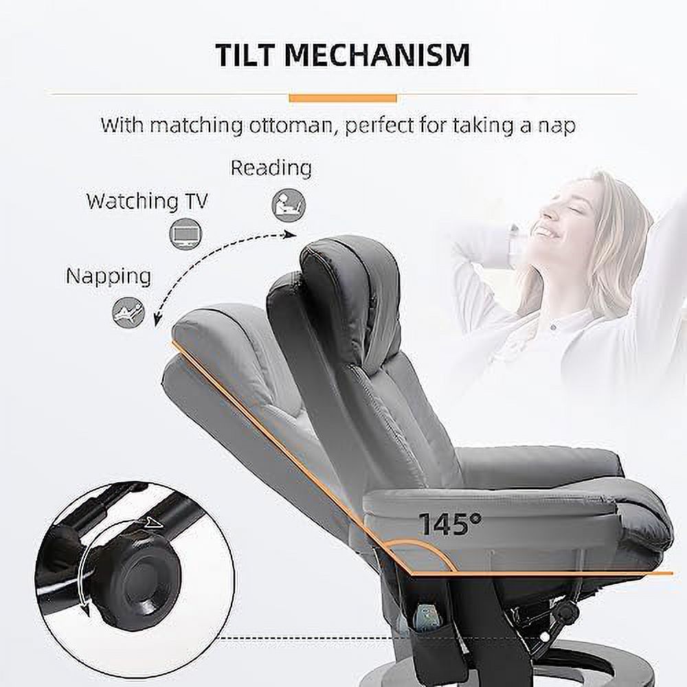 PU Leather Massage Recliner Chair with Ottoman 10 Point Vibration Swiveling Armchair Brown Q4931