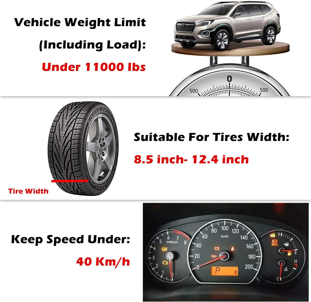 Snow Chains for Car, Truck, SUV, Tire Width 215-315 mm, 6 Pack E7873