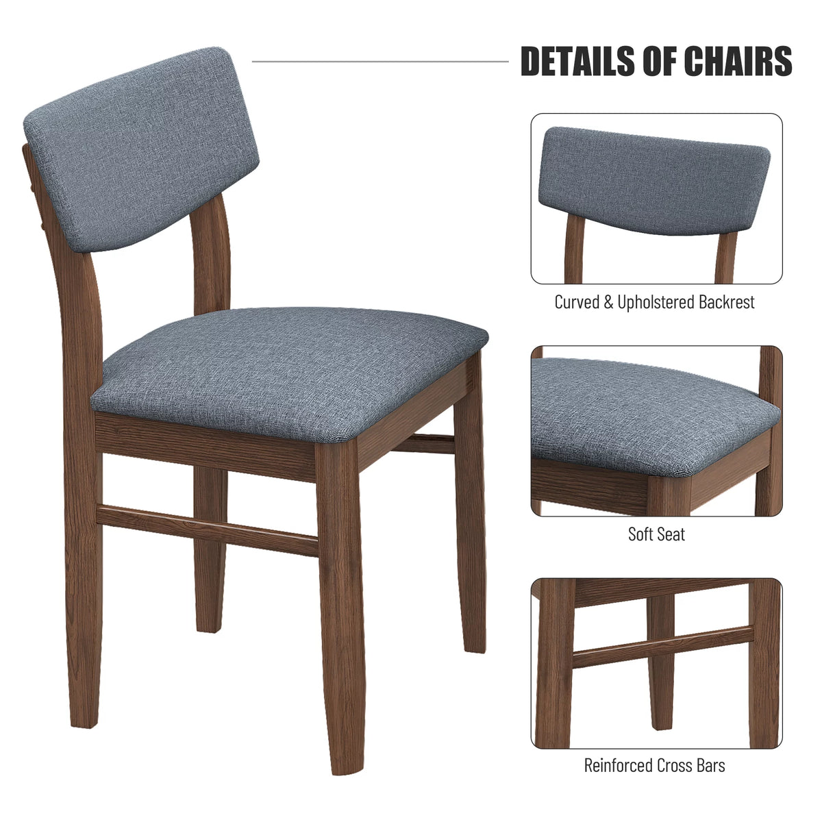 Grey Rubber wood Dining Table Set with 2 Benches and 2 Chairs K83363