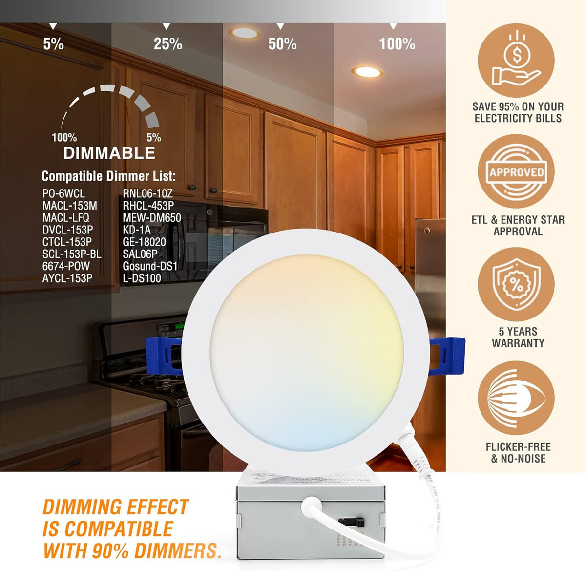 12 Pack 6Inch 5CCT Dimmable LED Recessed Light with Junction Box T8717
