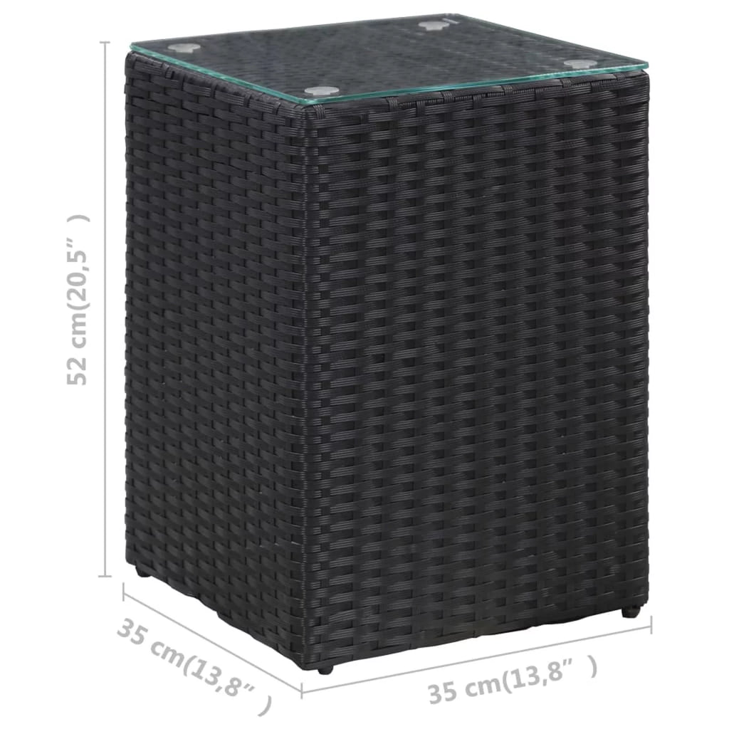 Black Poly Rattan Glass Side Table O11319