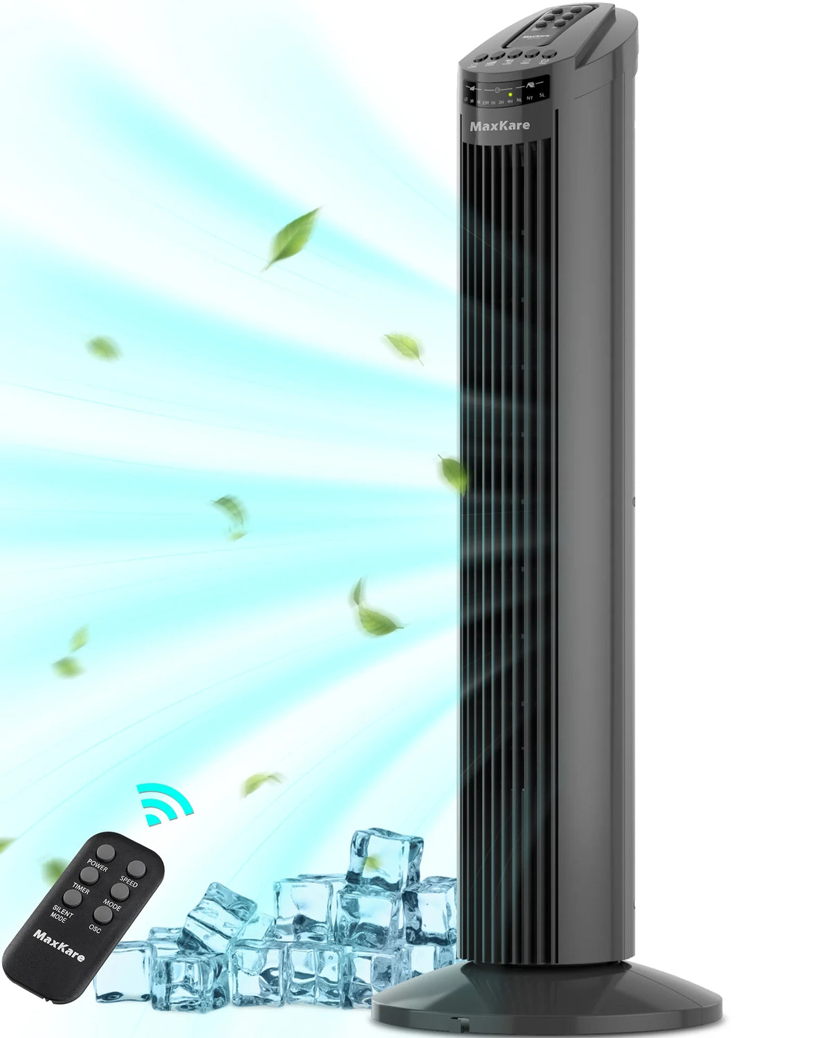 70° Oscillating Tower Fan with Remote Control 3 Speeds 3 Wind Modes Timer Dark Gray K2293