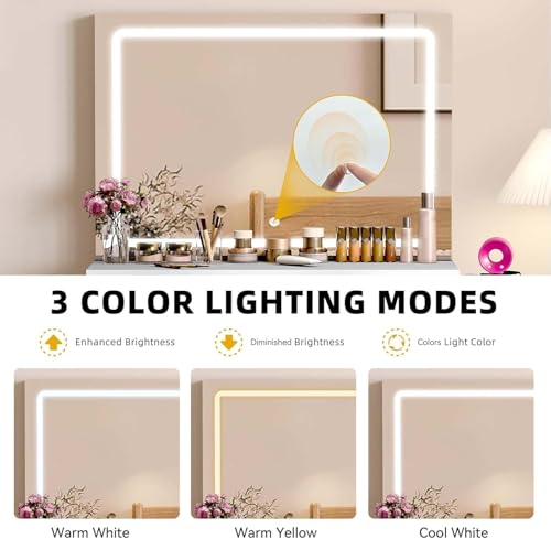Pearl White Makeup Vanity with Mirror and LED Lights, 4 Drawers E683454