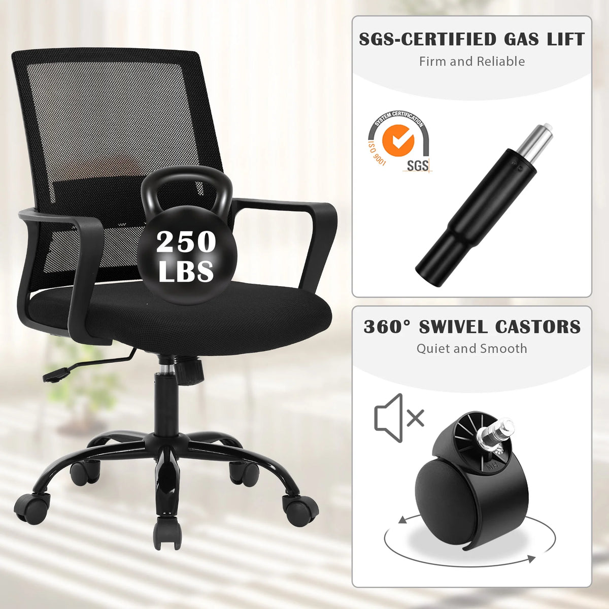 Mesh Office Chair with Lumbar Support Armrest R289