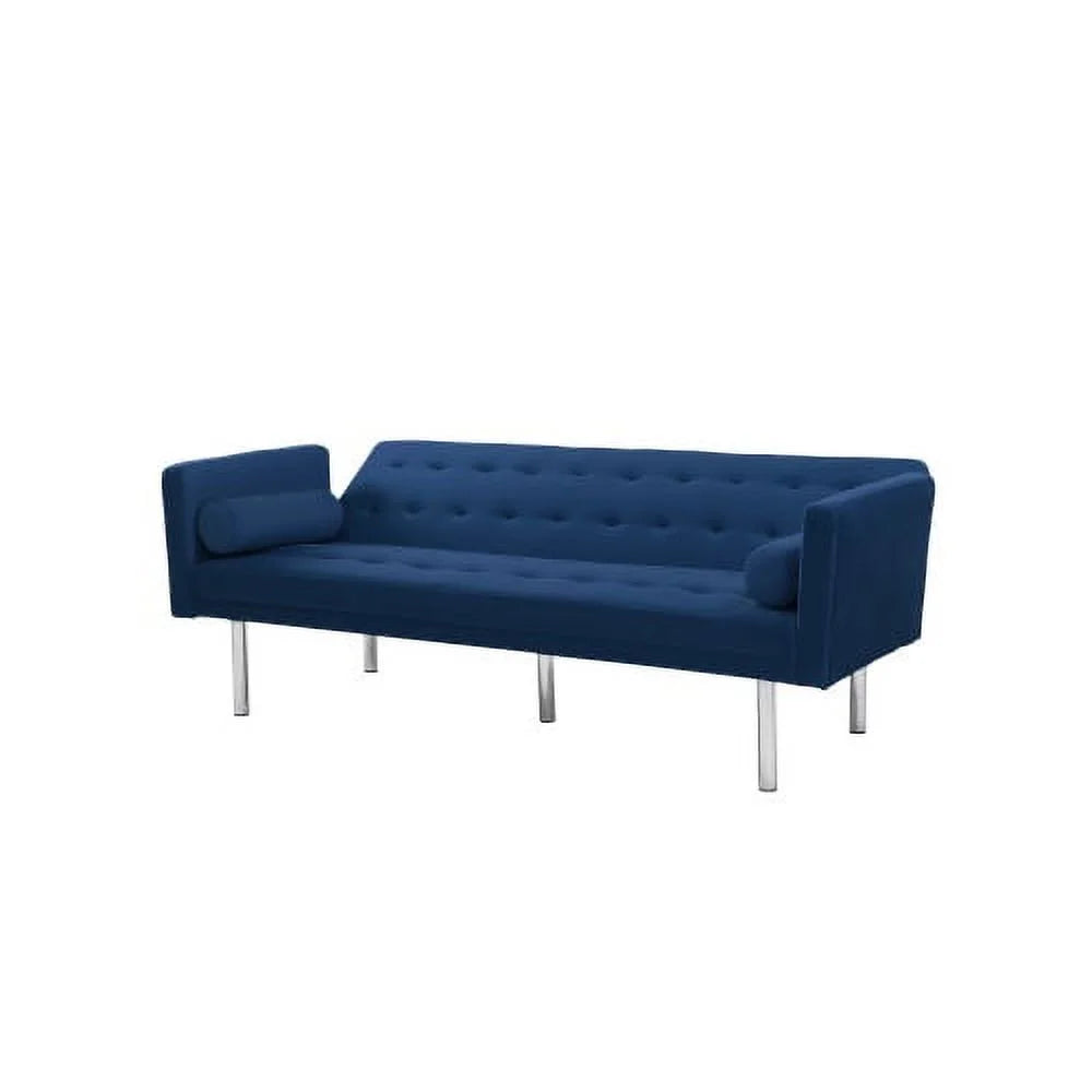 Blue Velvet Tufted Futon Sofa with 2 Pillows I320