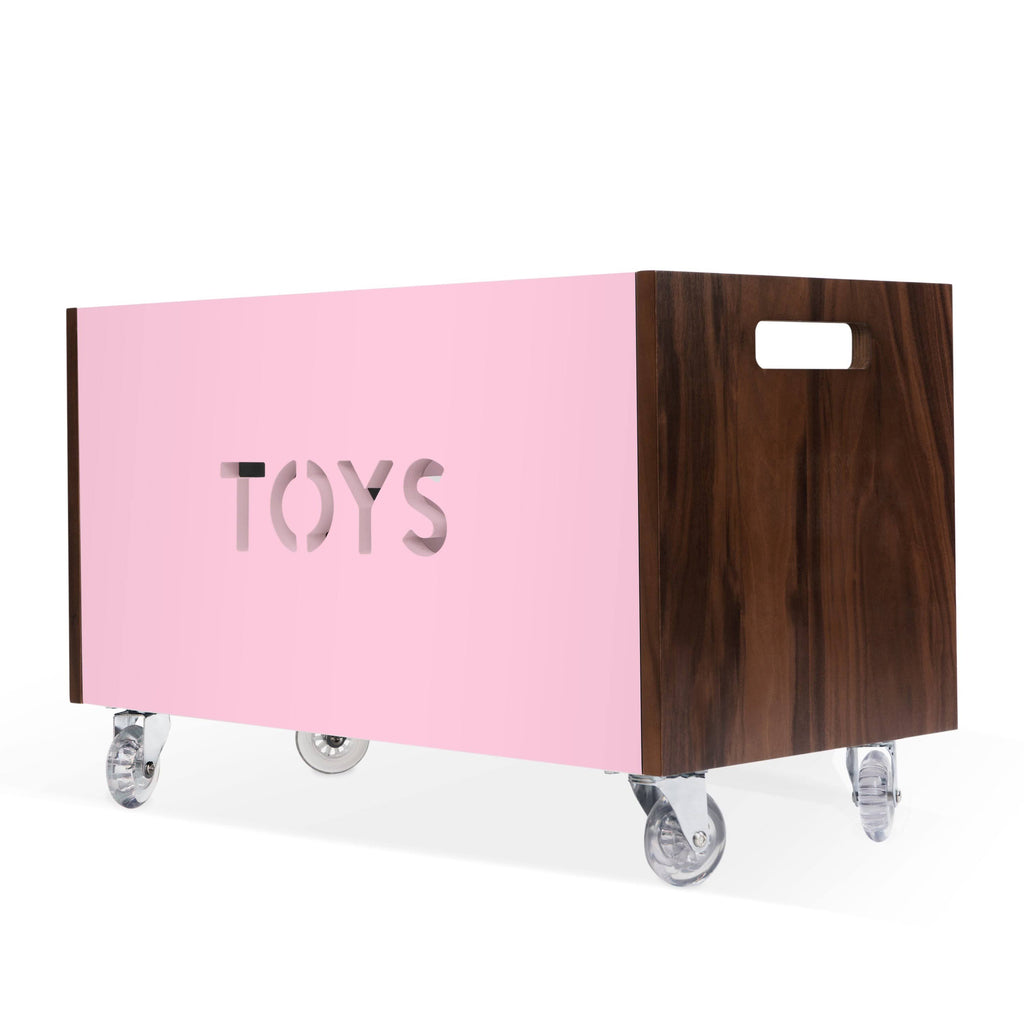 Walnut Pink Toy Box Chest on Casters U624
