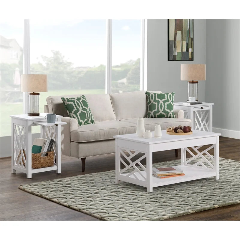 White Wood Coffee Table and Two End Tables K972