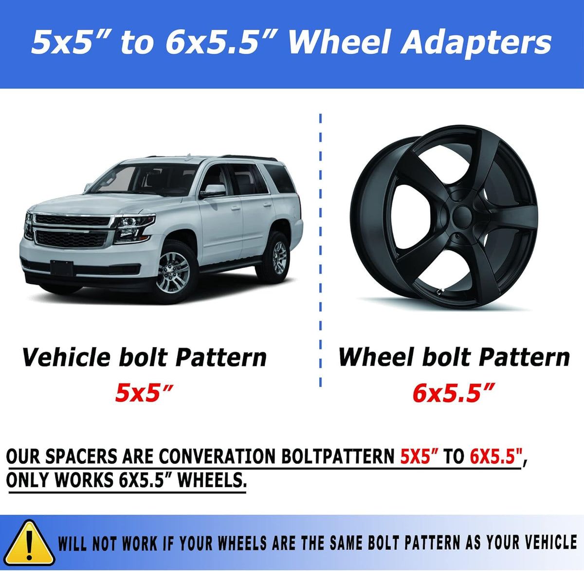 2 Inch 5x5 to 6x5.5 Wheel Adapters with M14x1.5 Studs B4853