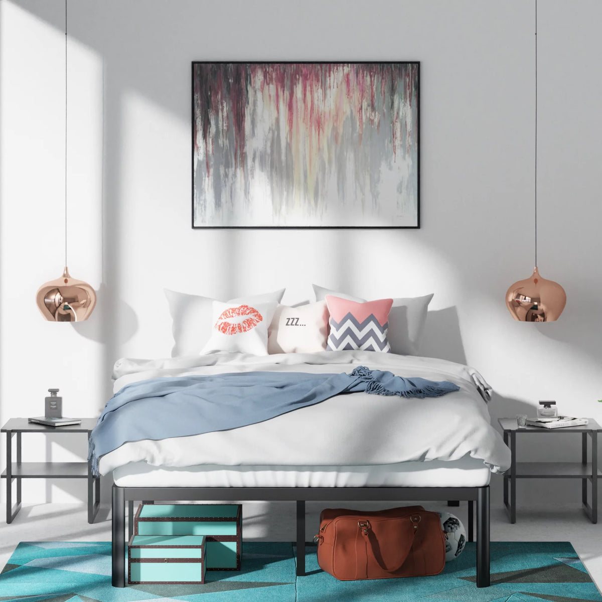 16" Metal Platform Bed Frame with Steel Slats, Twin P513