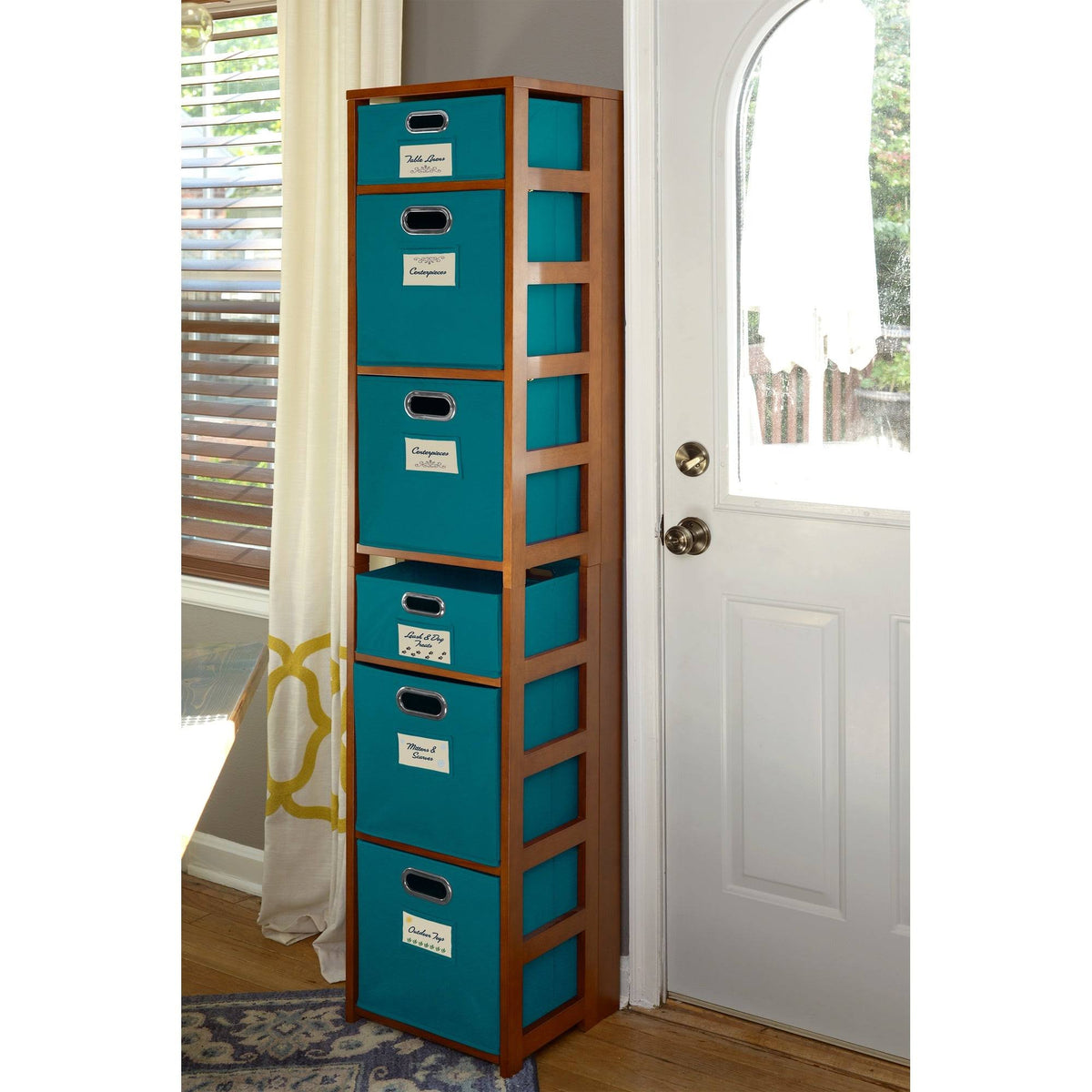 Square Folding Bookcase with Fabric Bins B628
