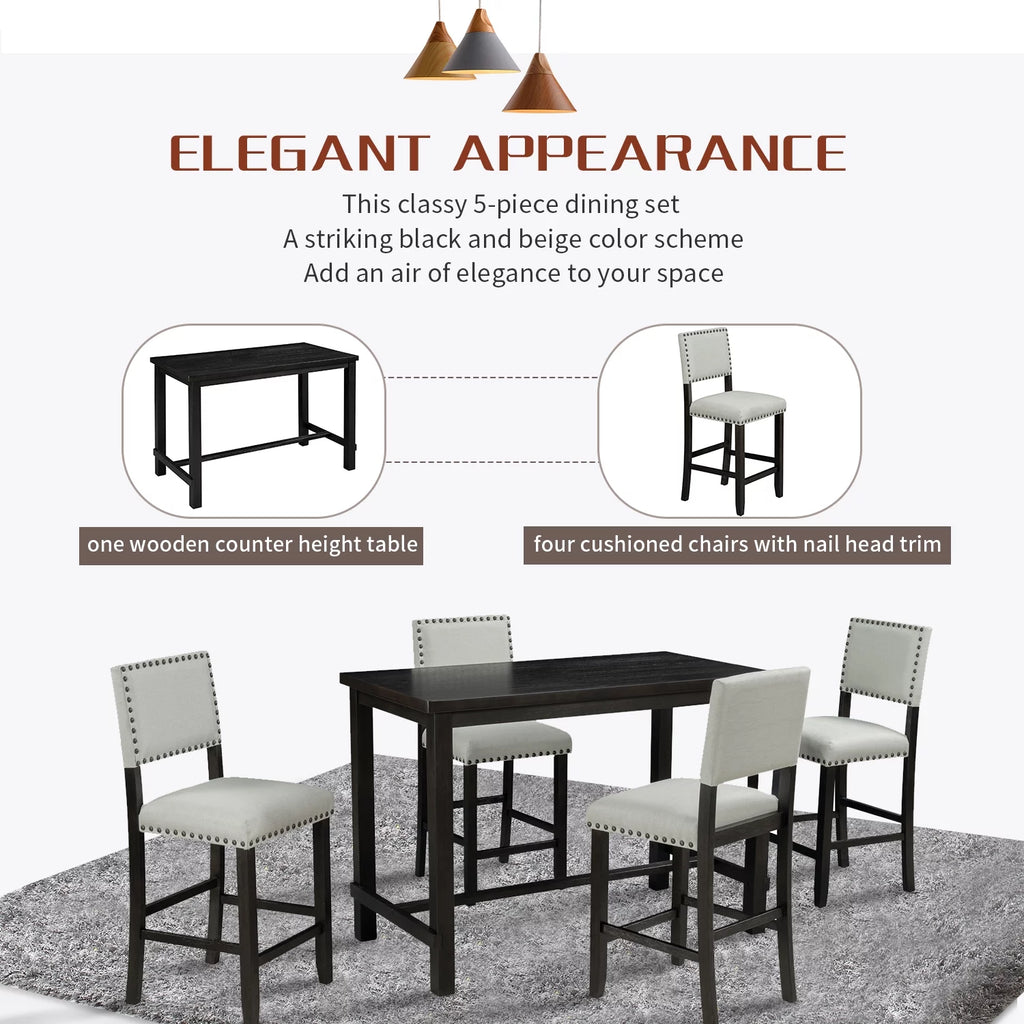 5 Piece Counter Height Dining Table Set with 4 Cushioned Chairs S864500