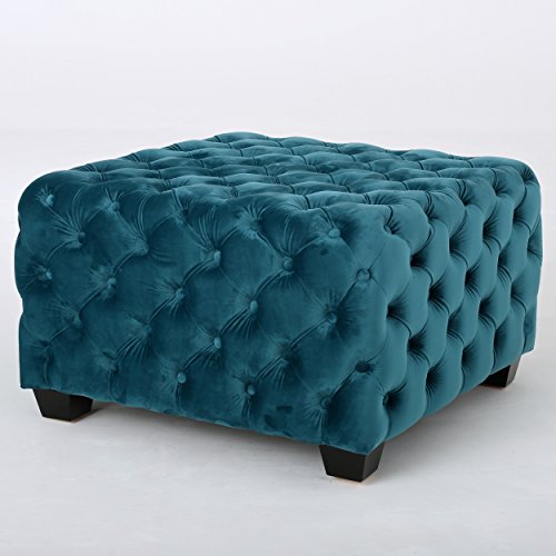 Dark Teal Velvet Ottoman E840