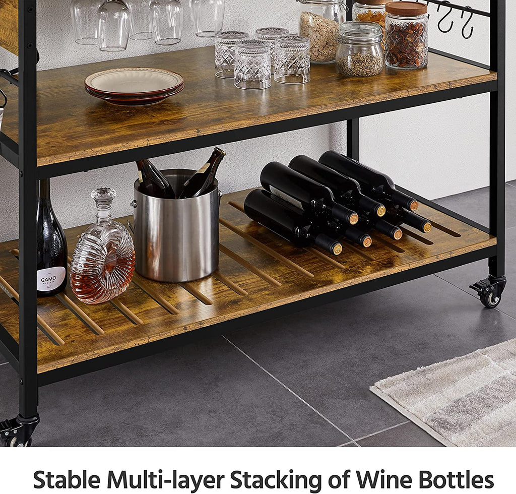 Rustic Brown Rolling Kitchen Cart with Power Outlet Y6918