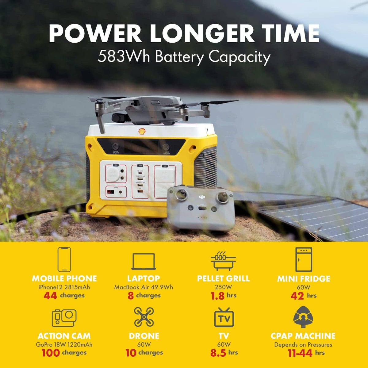 Portable Power Station 500W 583Wh Lithium Battery Solar Generator with 110V AC Outlet L96387