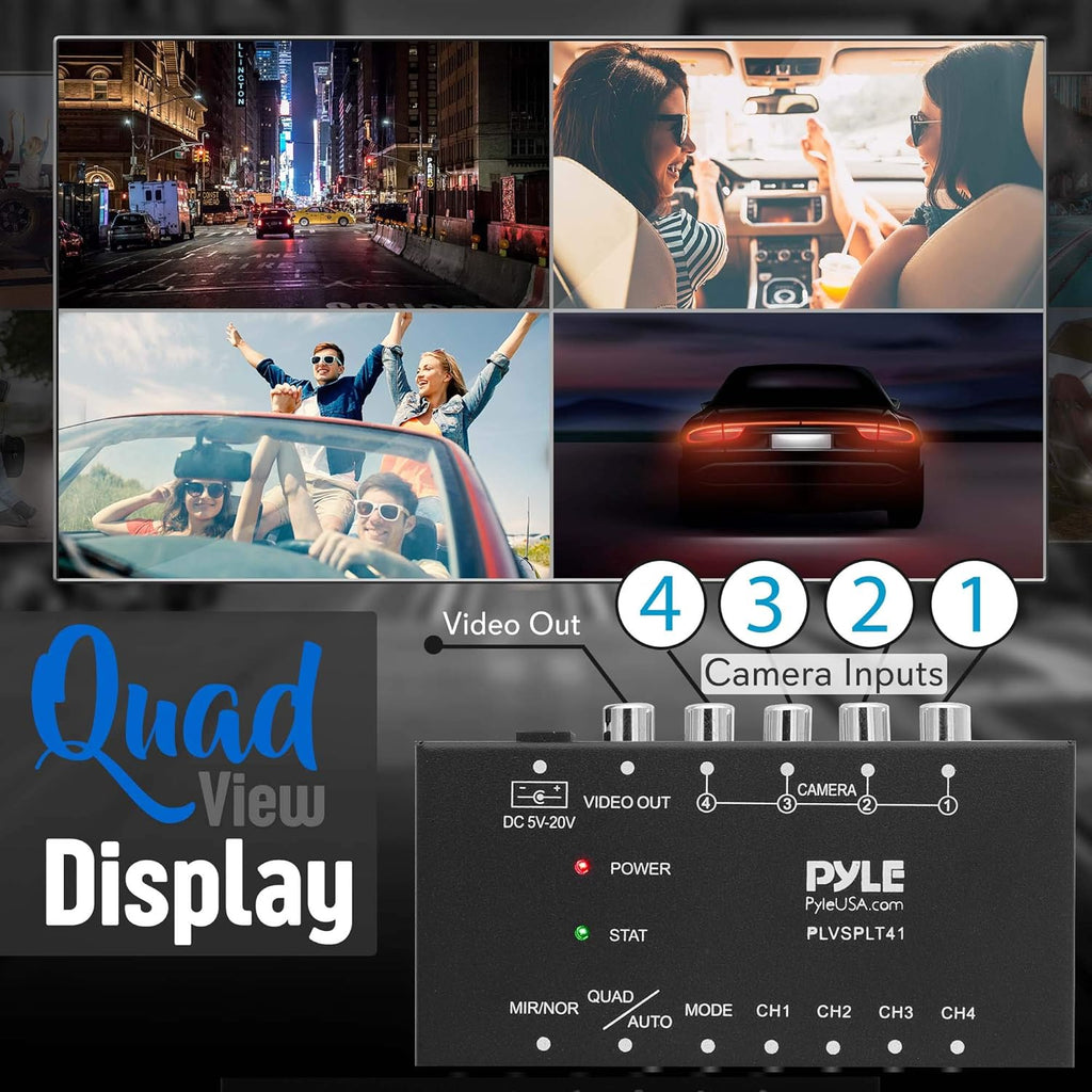 4-Channel Car Video Splitter Controller with Quad Selectable for Backup Camera Video Monitor Systems A5309