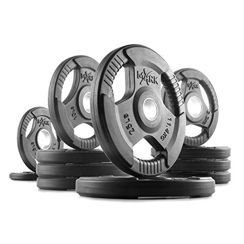 Black Manganese Rubber Coated Olympic Weight Set with EZ Curl Bar I81783