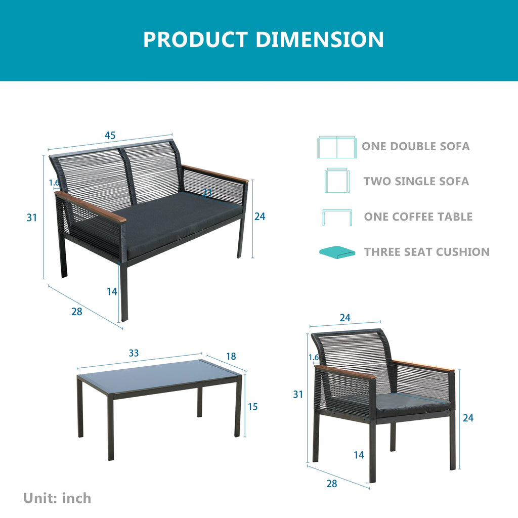 4 Piece All Weather Wicker Patio Sofa Set I87176