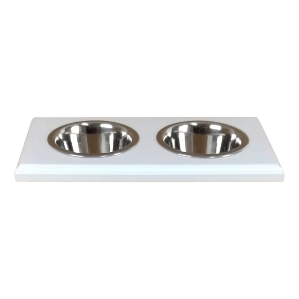 White Two Bowl Pet Food Holder P52264