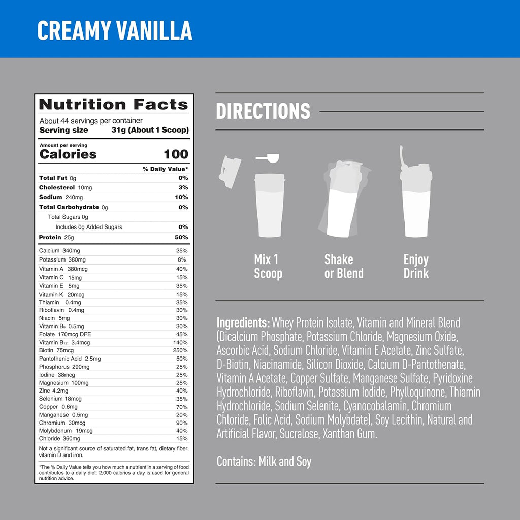 Creamy Vanilla Whey Isolate Protein Powder, 44 Servings, 3 Pounds W380771