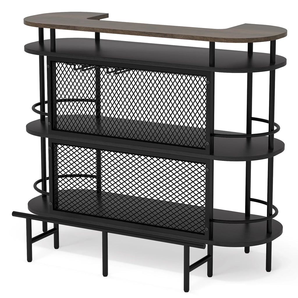 Black 4 Tier Bar Cabinet with Storage Shelves E172253
