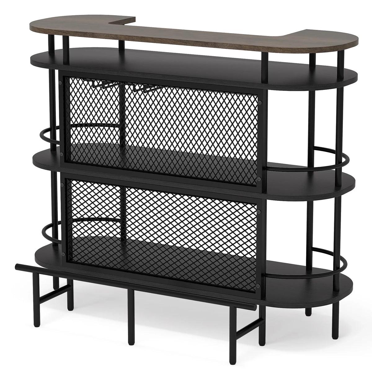 Black 4 Tier Bar Cabinet with Storage Shelves E172253