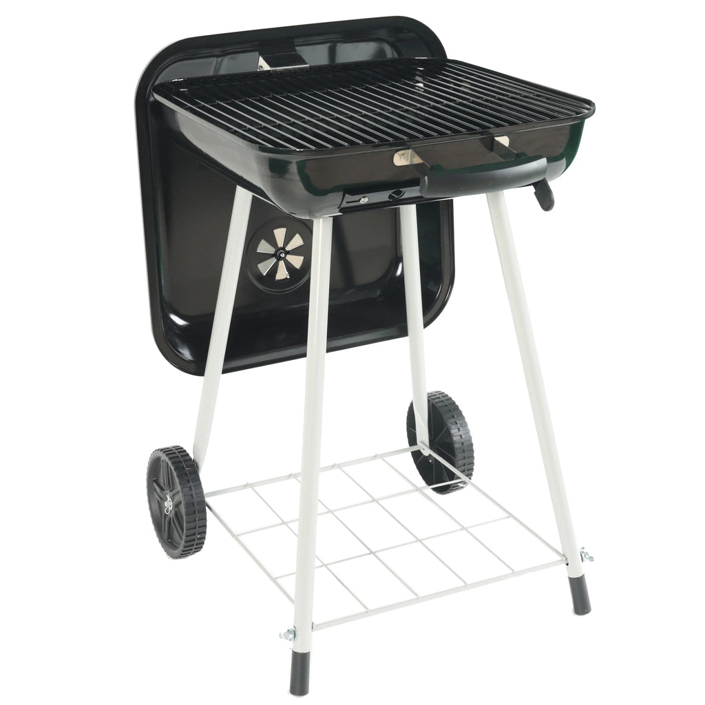 Square Steel Charcoal Grill with Wheels, Black Y478309