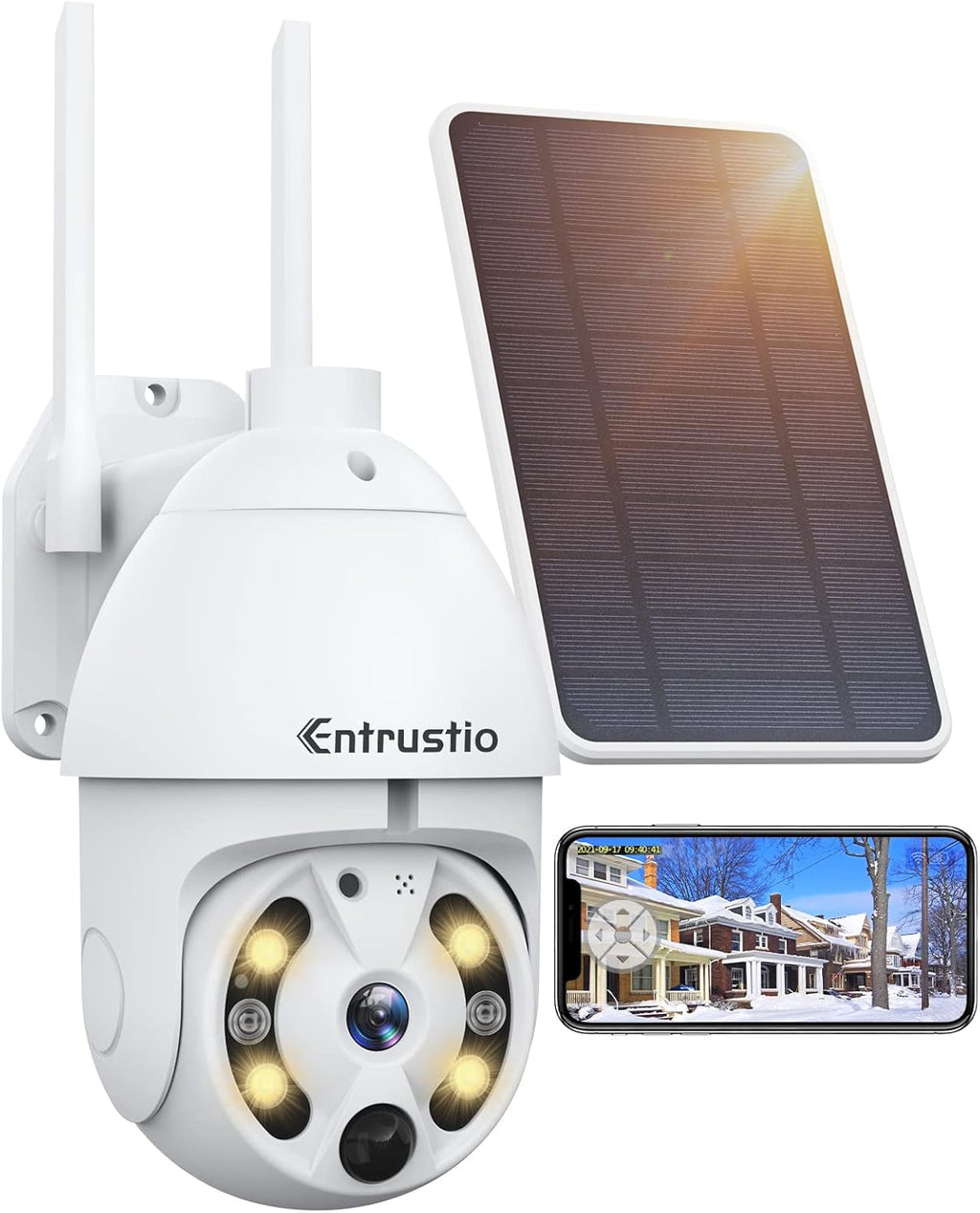 Solar Security Camera Wireless Outdoor 360° Pan Tilt WiFi Solar Powered Camera IP66 Waterproof O617