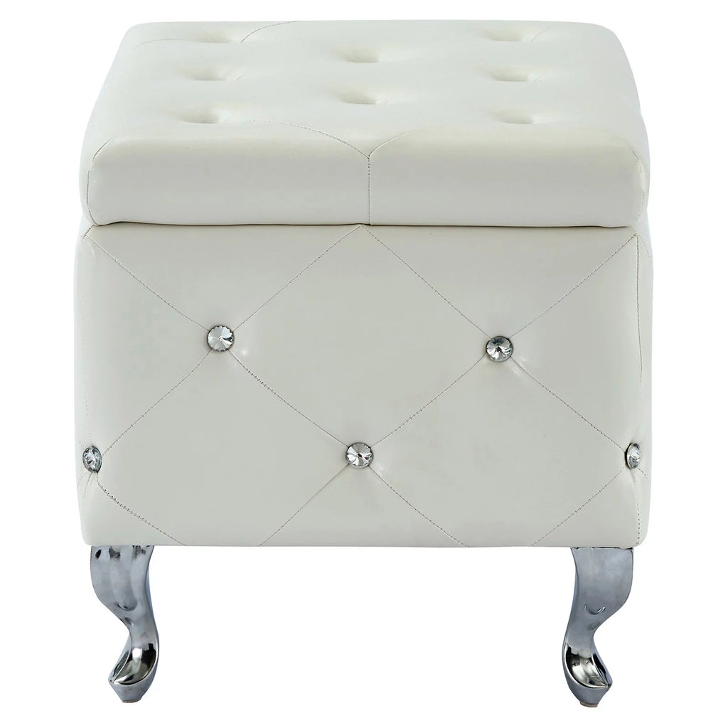 Faux Leather & Metal Square Storage Ottoman T305