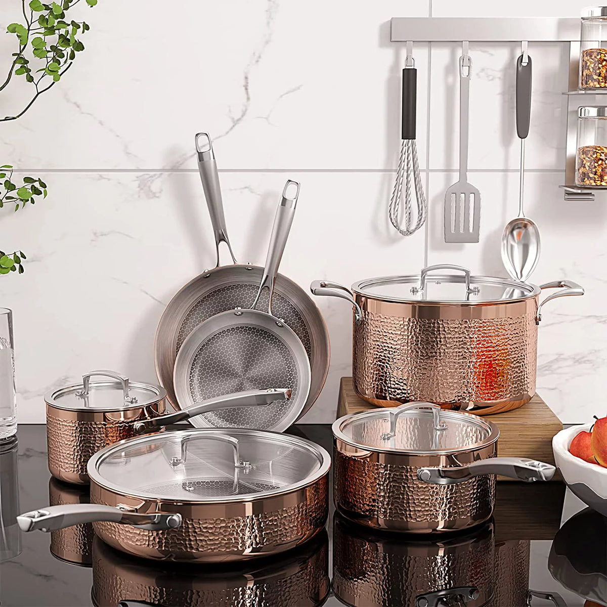 7-Piece Tri-Ply Stainless Steel Black Cookware Set V698