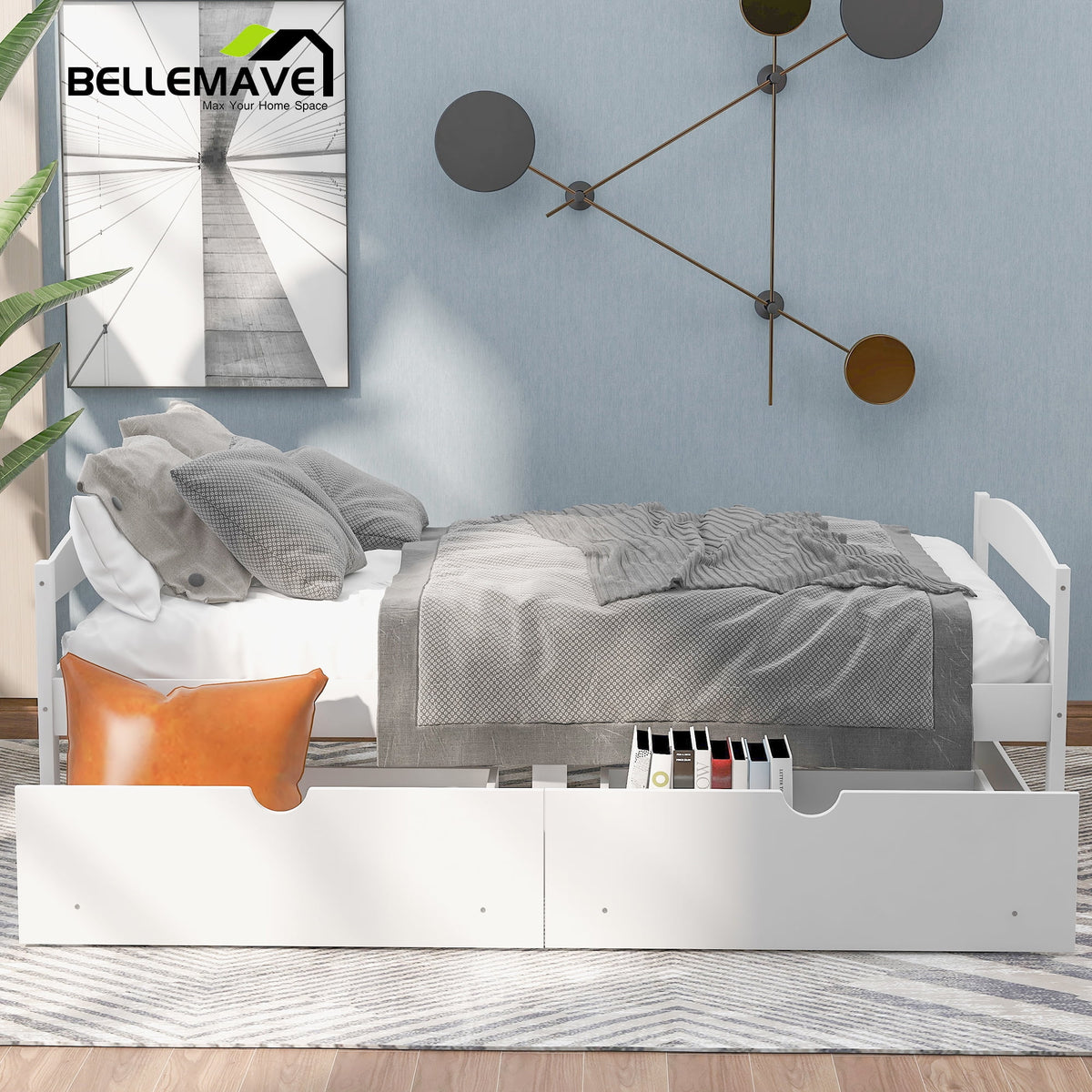 White Twin Size Platform Bed with 2 Drawers X6910