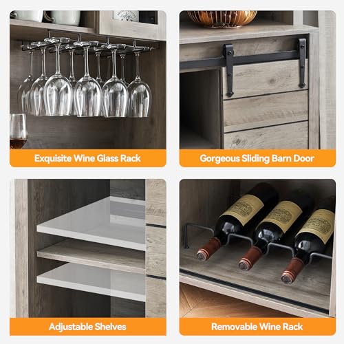 White Tall Farmhouse Coffee Bar Wine Cabinet with Sliding Barn Doors and Storage D891