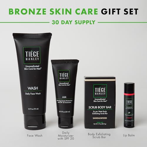 Bronze Men's Skincare Set Includes Face Wash, Facial Moisturizer with SPF 20 Sunscreen, Body Exfoliating Scrub Bar, & Moisturizing Lip Balm M461810