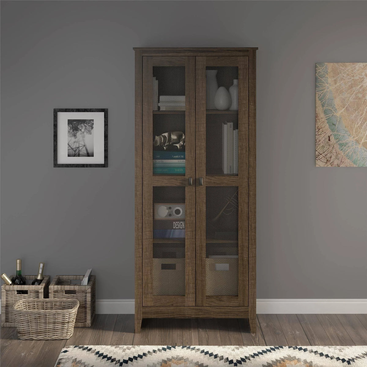 31.5 inch Wide Storage Cabinet with Mesh Doors E9400