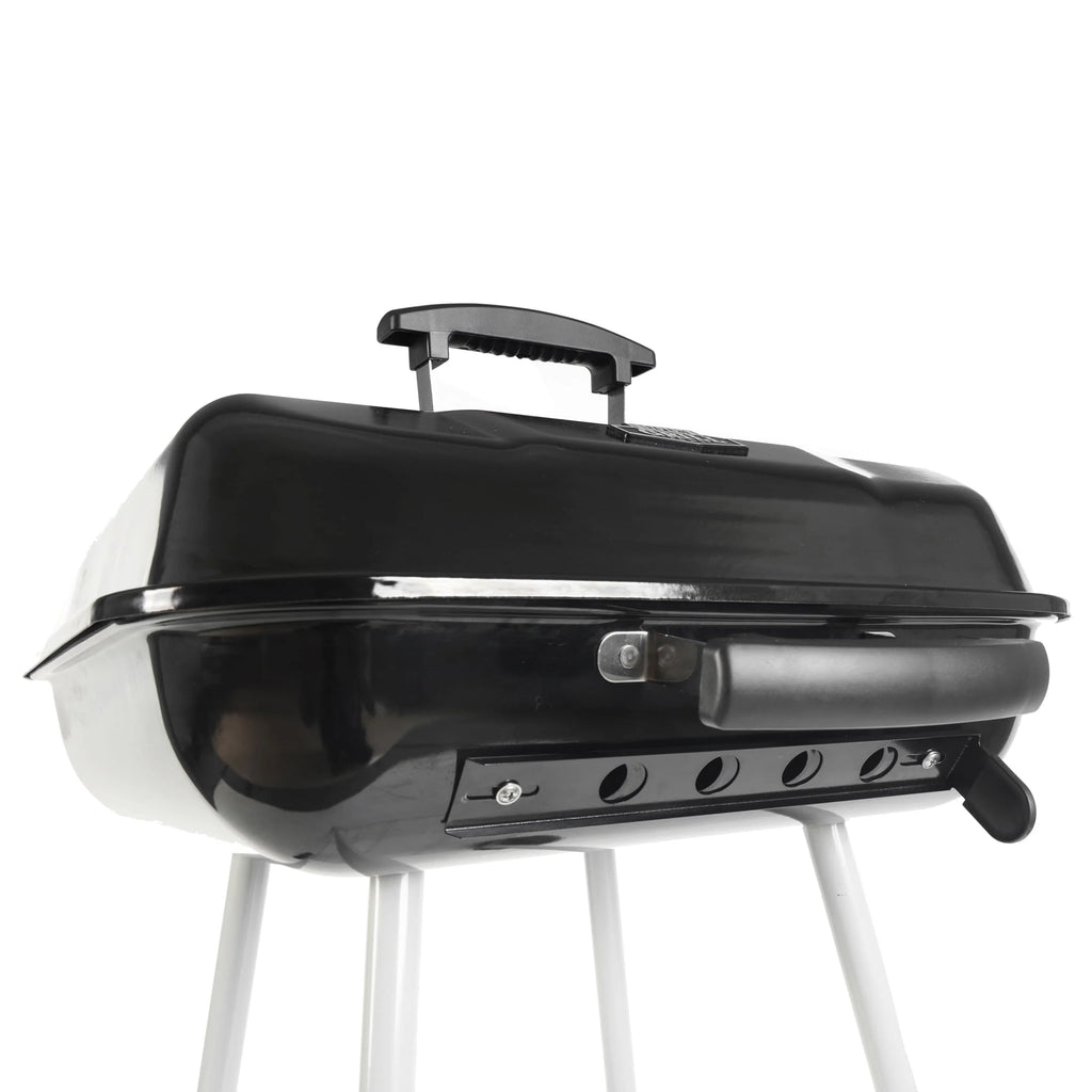 Square Steel Charcoal Grill with Wheels, Black Y478309