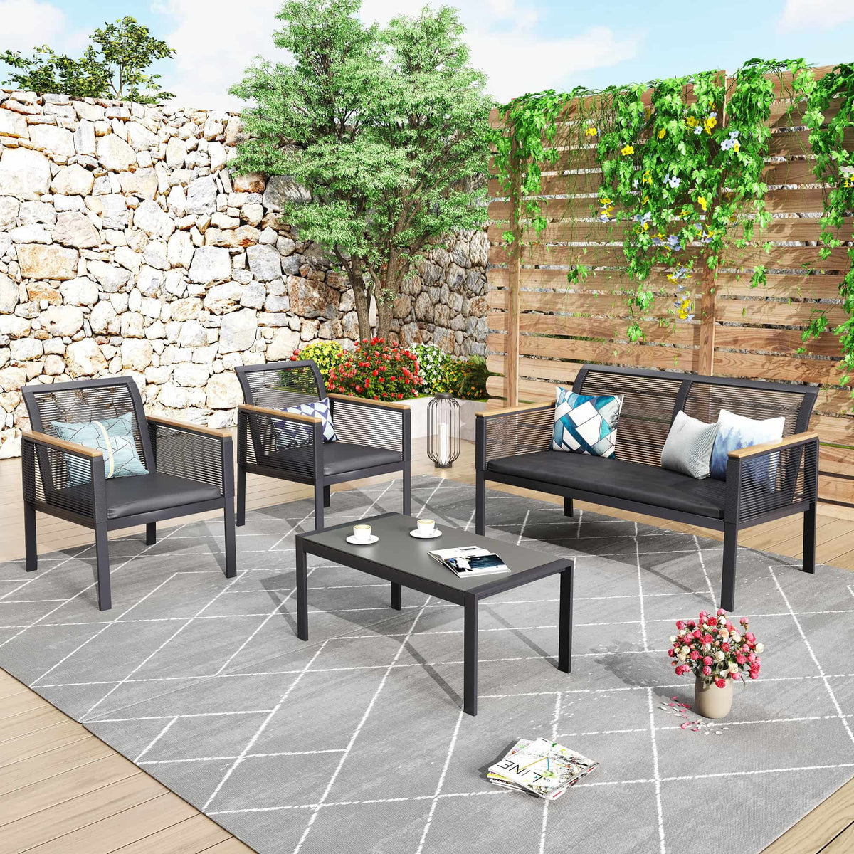 4 Piece All Weather Wicker Patio Sofa Set I87176