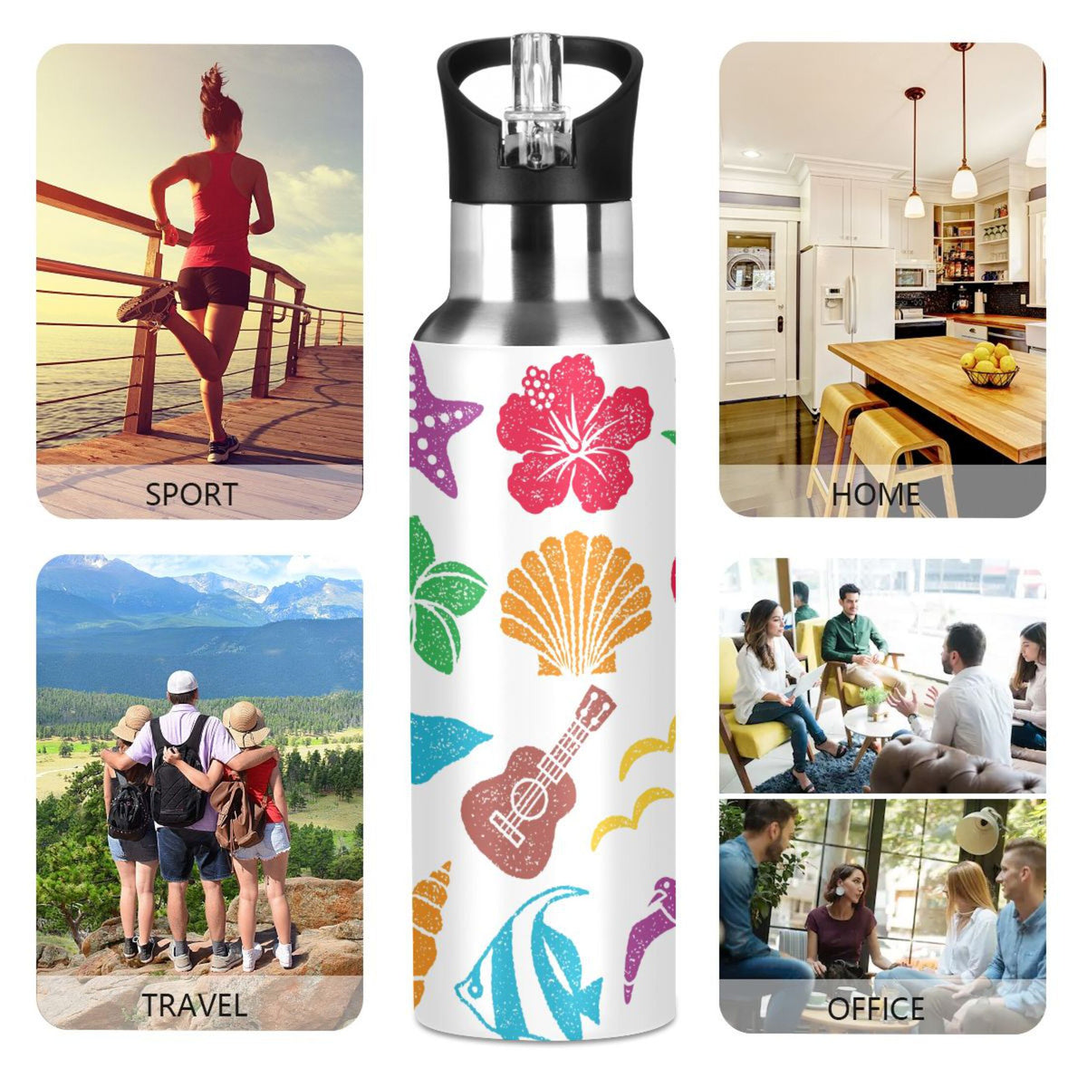 Stainless Steel Insulated Vacuum Flask Water Bottle with Straw Lid E769