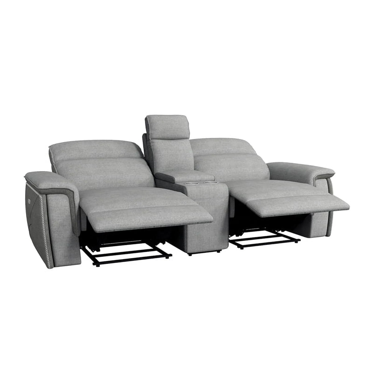 Taupe Gray Fabric Double Reclining Loveseat U470