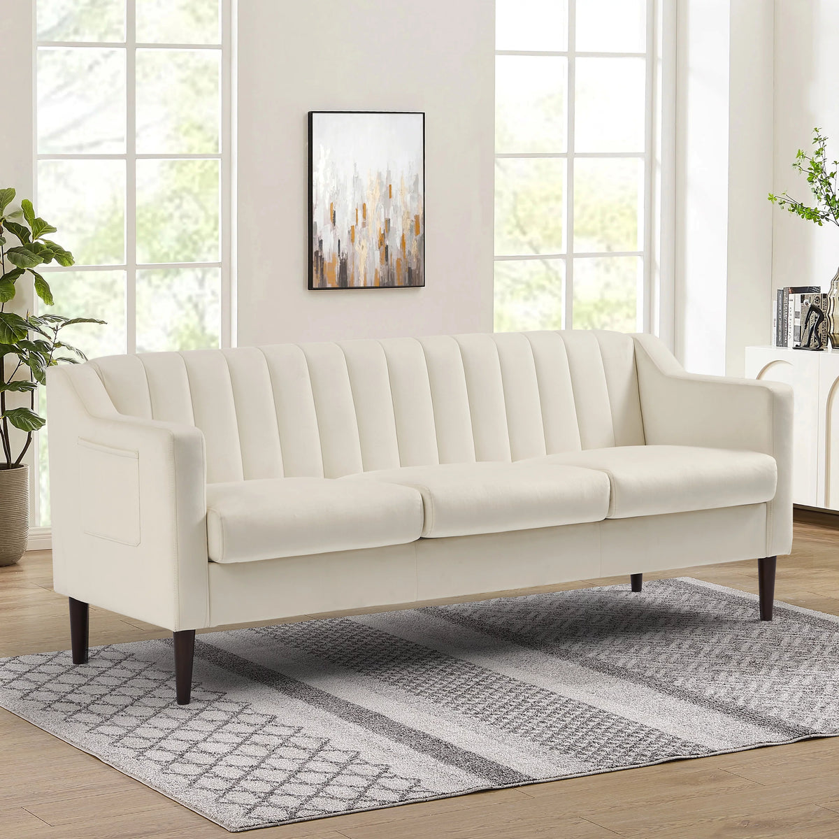 3 Seater Velvet Sofa with Removable Cushions O3370