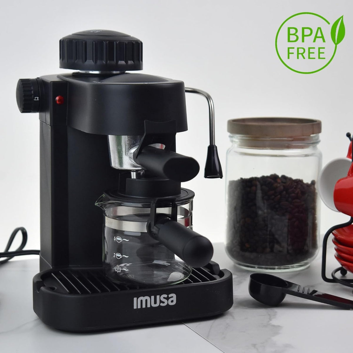 4 Cup Espresso Cappuccino Maker, Black S62104