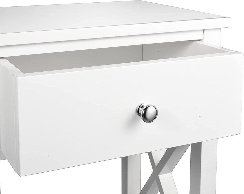 2 Pcs White Wooden Side End Table Night Stand with Bin Drawer P25854