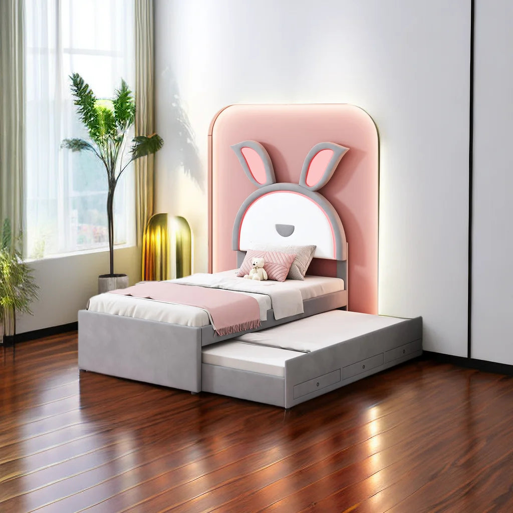 Twin Size Upholstered Platform Bed with Trundle and 3 Drawers V869591