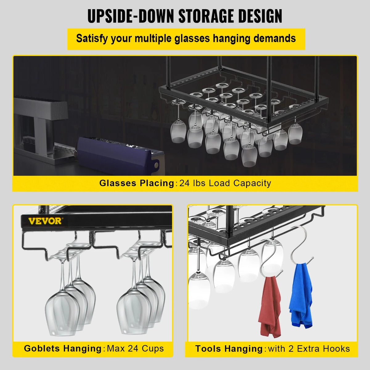 Black Wall-Mounted Wine Glass Rack Y216