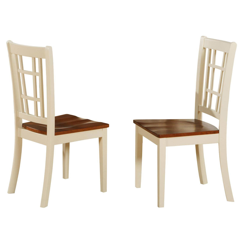 Buttermilk u0026 Brown Finish Wood Seat Dining Chair, Set of 2 R691