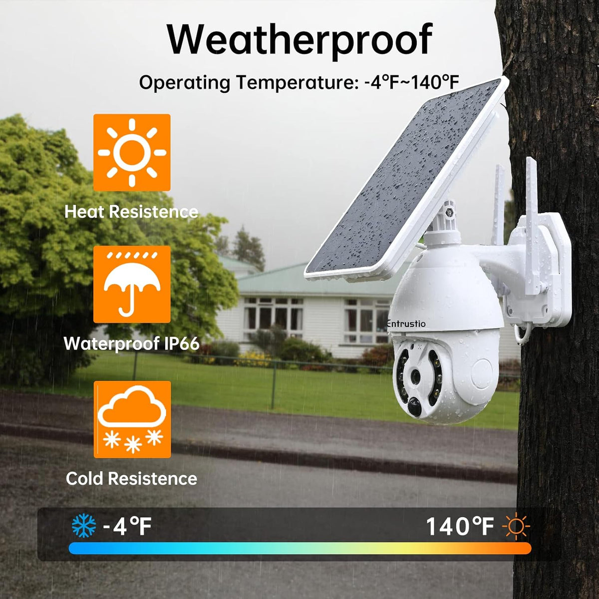Solar Security Camera Wireless Outdoor 360° Pan Tilt WiFi Solar Powered Camera IP66 Waterproof O617