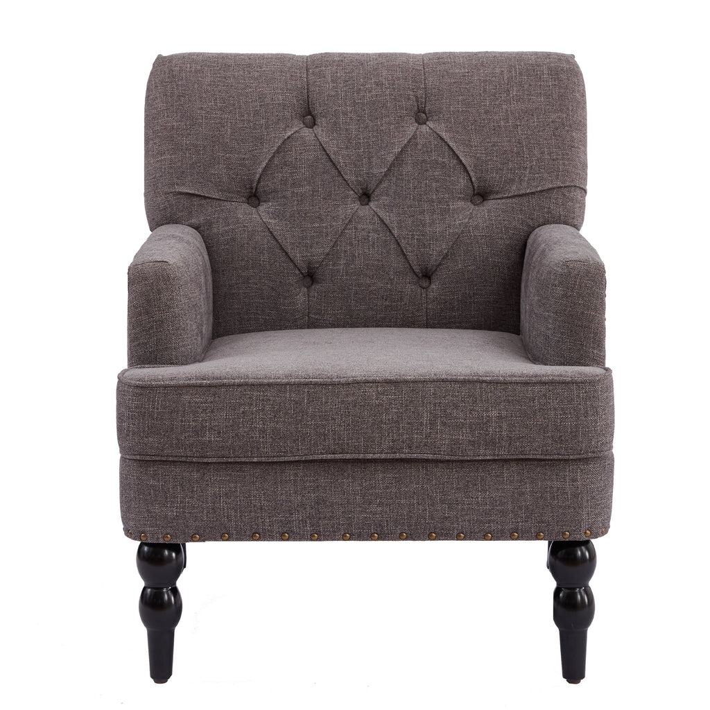 Grey Linen Upholstered Accent Chair with Lumbar Pillow S374