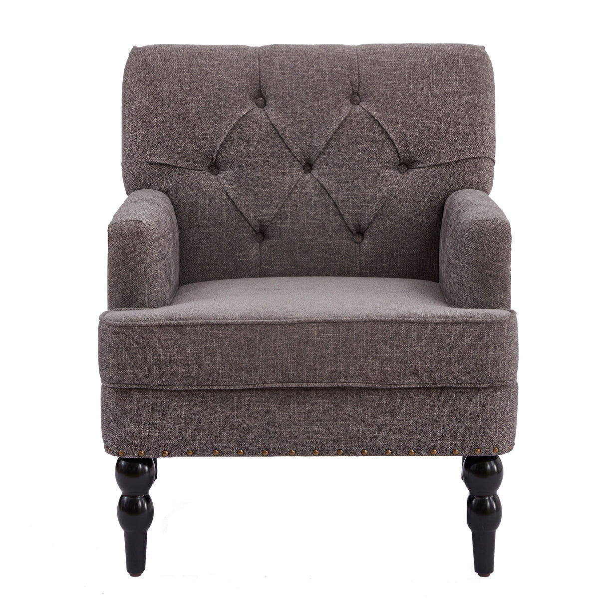 Grey Linen Upholstered Accent Chair with Lumbar Pillow S374