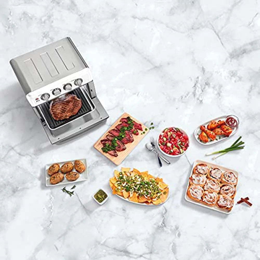 Stainless Steel AirFryer Toaster Oven with Grill Bundle with 12 Piece Ceramic Coated Cutlery Set Matte Black Z9586