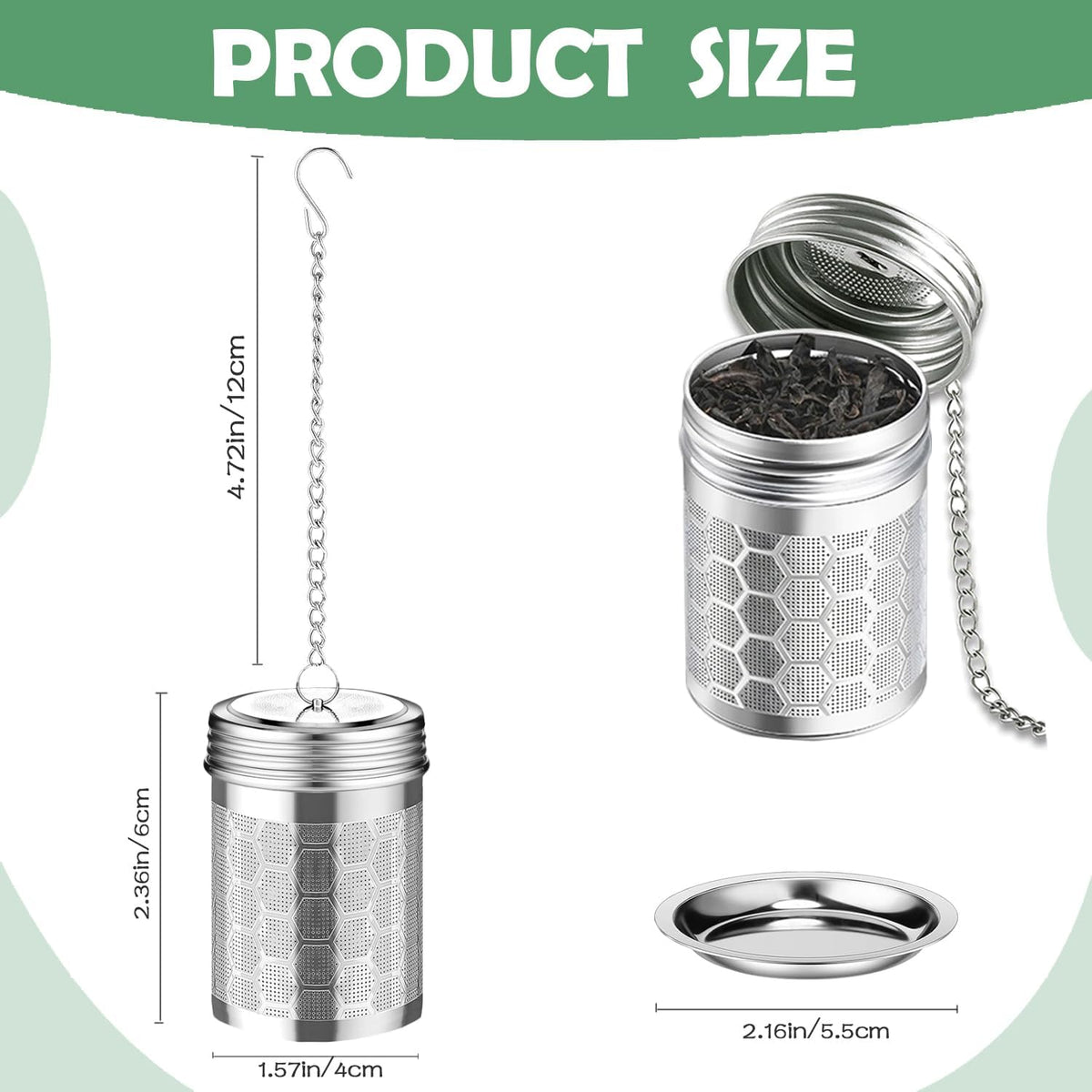 2 Pack Extra Fine Mesh 304 Stainless Steel Tea Infuser with Drip Trays Y659