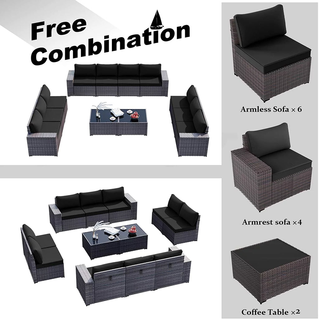 13 Pieces Outdoor Patio Rattan Wicker Furniture Set with Fire Pit Table A73787